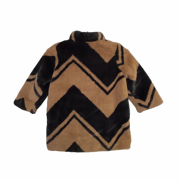 ❤️Baby Winter elegant Jacket 3-6 months GIRLS Faux Fur Coat Chevron Brown Black - Picture 2 of 5